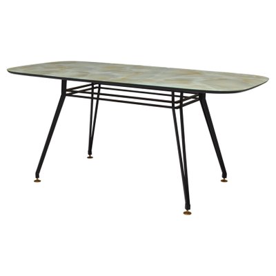 Italian Dining Table with Metal Base and Glass Top and Brass, 1950s-TE-1293658