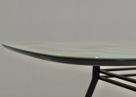 Italian Dining Table with Metal Base and Glass Top and Brass, 1950s-TE-1293658