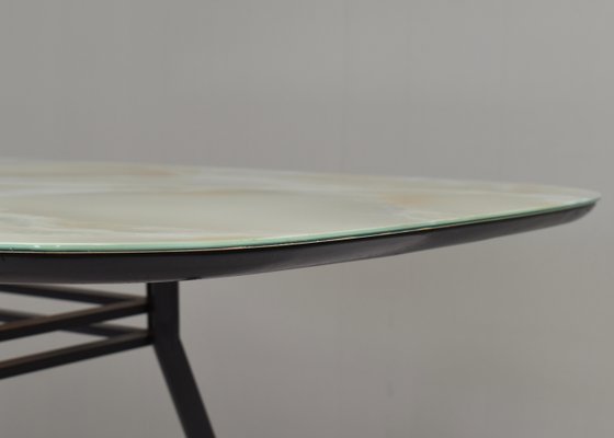 Italian Dining Table with Metal Base and Glass Top and Brass, 1950s-TE-1293658