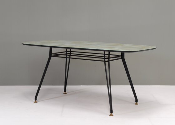 Italian Dining Table with Metal Base and Glass Top and Brass, 1950s-TE-1293658