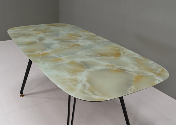 Italian Dining Table with Metal Base and Glass Top and Brass, 1950s-TE-1293658