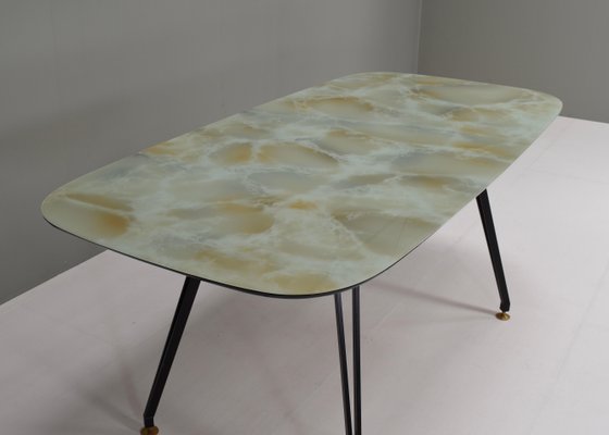 Italian Dining Table with Metal Base and Glass Top and Brass, 1950s-TE-1293658