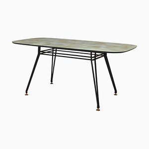 Italian Dining Table with Metal Base and Glass Top and Brass, 1950s-TE-1293658