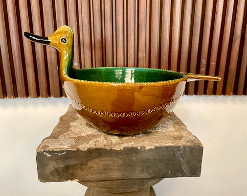 Italian Duck-Shaped Ceramic Art Bowl by Aldo Londi for Bitossi, 1960s-JP-1424837