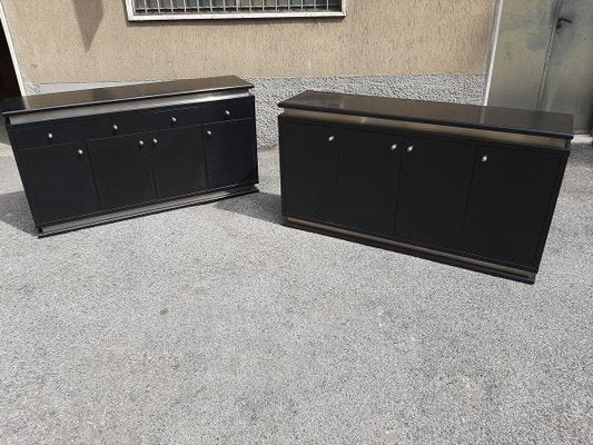 Italian Ebonized Wood and Aluminum Chest of Drawers, 1970s, Set of 2-OHK-708309