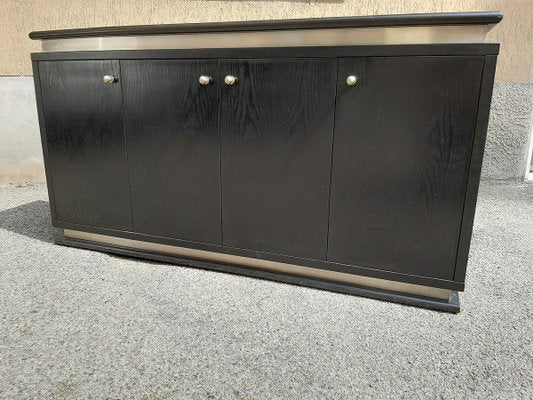 Italian Ebonized Wood and Aluminum Chest of Drawers, 1970s, Set of 2-OHK-708309