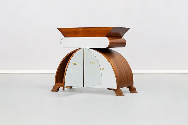 Italian Eccentric Wood and Mirror Console by Nanda Vigo for Unique Piece, 1980s-GDD-1096727