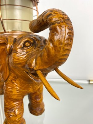 Italian Elephant Table Lamp in Hand-Carved Wood and Copper by Aldo Tura for Macabo, 1950s-LYQ-1171663