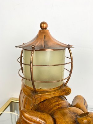 Italian Elephant Table Lamp in Hand-Carved Wood and Copper by Aldo Tura for Macabo, 1950s-LYQ-1171663