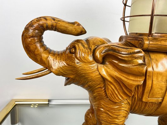 Italian Elephant Table Lamp in Hand-Carved Wood and Copper by Aldo Tura for Macabo, 1950s-LYQ-1171663