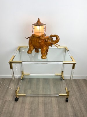 Italian Elephant Table Lamp in Hand-Carved Wood and Copper by Aldo Tura for Macabo, 1950s-LYQ-1171663