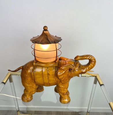 Italian Elephant Table Lamp in Hand-Carved Wood and Copper by Aldo Tura for Macabo, 1950s-LYQ-1171663