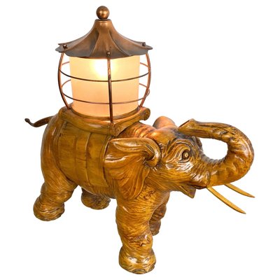 Italian Elephant Table Lamp in Hand-Carved Wood and Copper by Aldo Tura for Macabo, 1950s-LYQ-1171663