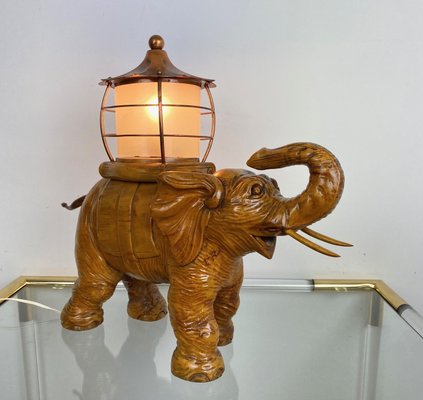 Italian Elephant Table Lamp in Hand-Carved Wood and Copper by Aldo Tura for Macabo, 1950s-LYQ-1171663