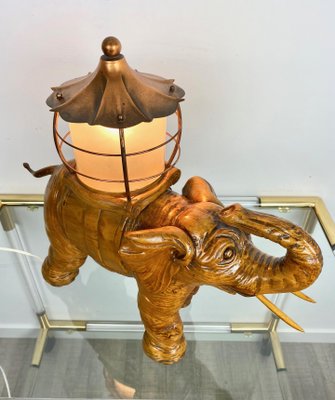 Italian Elephant Table Lamp in Hand-Carved Wood and Copper by Aldo Tura for Macabo, 1950s-LYQ-1171663