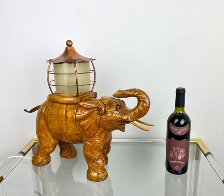 Italian Elephant Table Lamp in Hand-Carved Wood and Copper by Aldo Tura for Macabo, 1950s-LYQ-1171663