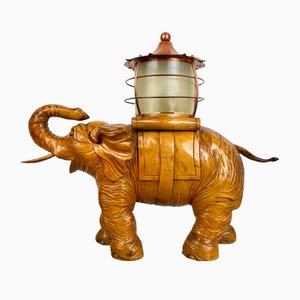 Italian Elephant Table Lamp in Hand-Carved Wood and Copper by Aldo Tura for Macabo, 1950s-LYQ-1171663