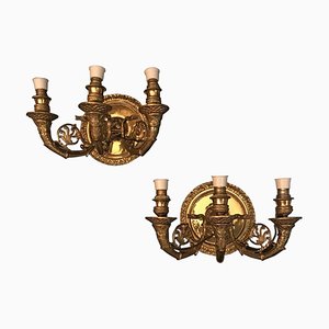 Italian Empire Style Brass Scones or Wall Lights, 1970, Set of 2-MBH-1032281