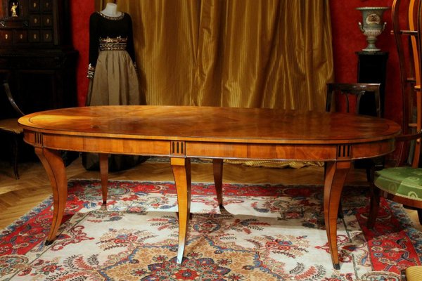 Italian Empire Style Oval Cherrywood and Ebony Dining Room Table, 19th Century-AXE-1433469