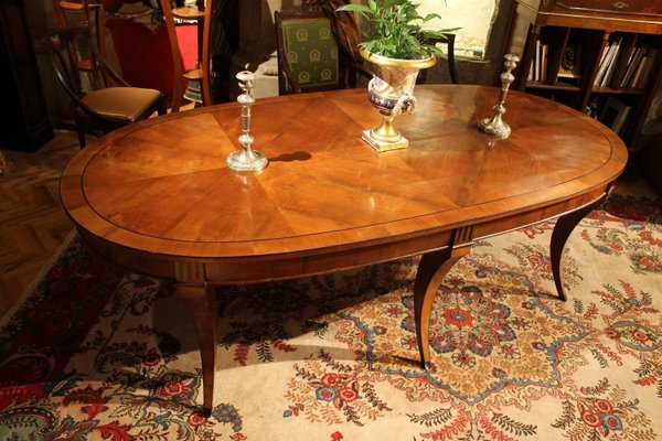 Italian Empire Style Oval Cherrywood and Ebony Dining Room Table, 19th Century-AXE-1433469