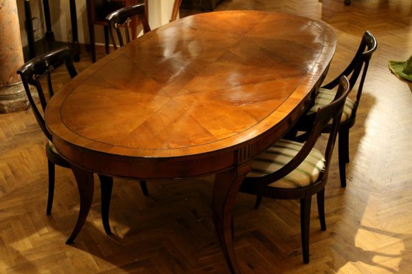 Italian Empire Style Oval Cherrywood and Ebony Dining Room Table, 19th Century-AXE-1433469