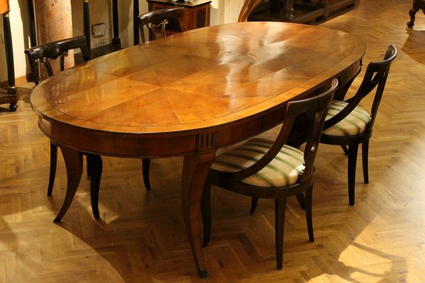 Italian Empire Style Oval Cherrywood and Ebony Dining Room Table, 19th Century-AXE-1433469