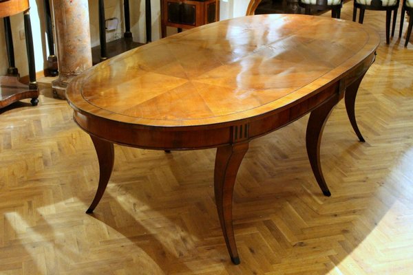 Italian Empire Style Oval Cherrywood and Ebony Dining Room Table, 19th Century-AXE-1433469