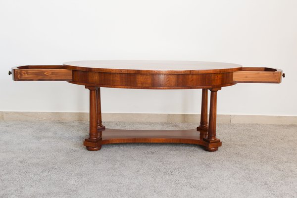 Italian Empire Style Table with Side Drawers in Walnut, 1950s-OAQ-1373461