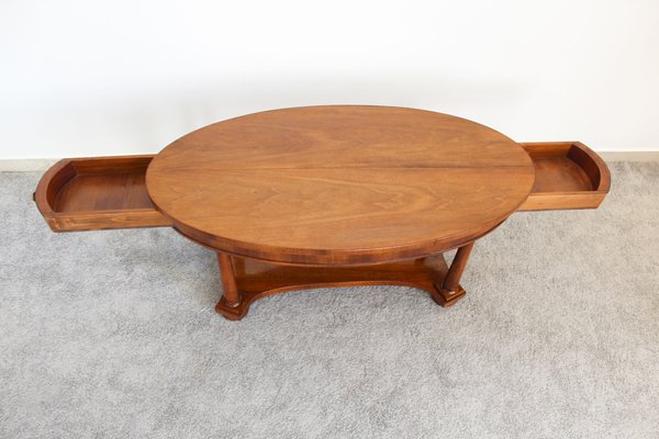 Italian Empire Style Table with Side Drawers in Walnut, 1950s-OAQ-1373461