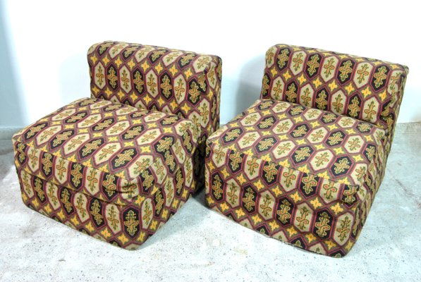 Italian Etro Fabric Lounge Chairs, 1970s, Set of 2-WFB-742294