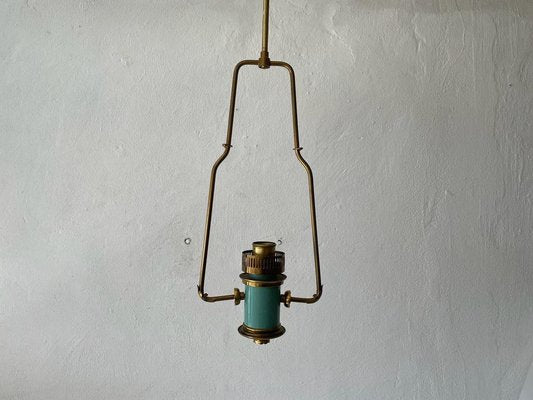 Italian Exceptional Brass & Turquois Green Pendant Lamp in style of Stilnovo, 1950s-RDS-1405877