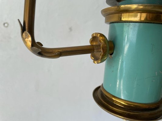 Italian Exceptional Brass & Turquois Green Pendant Lamp in style of Stilnovo, 1950s-RDS-1405877