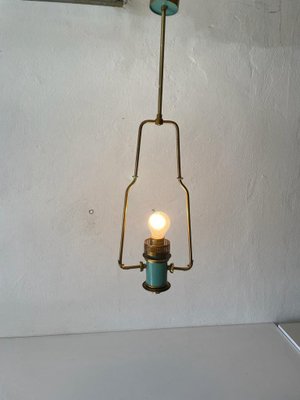 Italian Exceptional Brass & Turquois Green Pendant Lamp in style of Stilnovo, 1950s-RDS-1405877