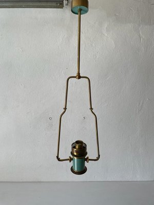 Italian Exceptional Brass & Turquois Green Pendant Lamp in style of Stilnovo, 1950s-RDS-1405877