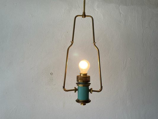 Italian Exceptional Brass & Turquois Green Pendant Lamp in style of Stilnovo, 1950s-RDS-1405877