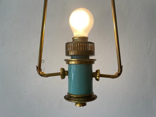 Italian Exceptional Brass & Turquois Green Pendant Lamp in style of Stilnovo, 1950s-RDS-1405877