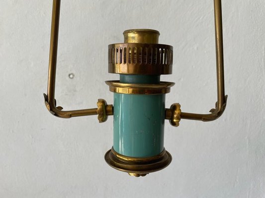 Italian Exceptional Brass & Turquois Green Pendant Lamp in style of Stilnovo, 1950s-RDS-1405877