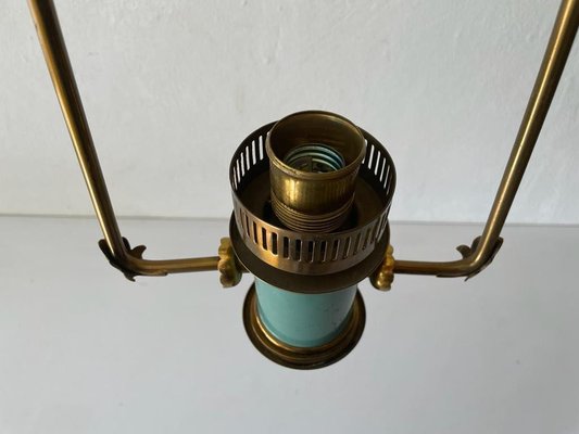 Italian Exceptional Brass & Turquois Green Pendant Lamp in style of Stilnovo, 1950s-RDS-1405877