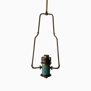 Italian Exceptional Brass & Turquois Green Pendant Lamp in style of Stilnovo, 1950s-RDS-1405877