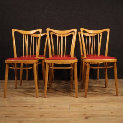 Italian Exotic Wood and Faux Leather Lounge Chairs, 1960s, Set of 6-RP-654337