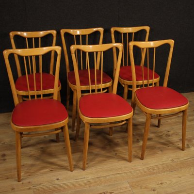 Italian Exotic Wood and Faux Leather Lounge Chairs, 1960s, Set of 6-RP-654337