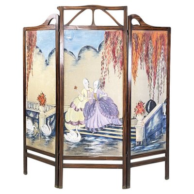 Italian Fabric and Wood Hand Painted Screen, 1890s-GDD-1419220