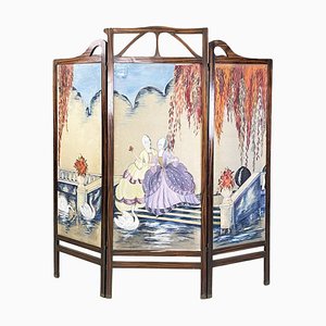 Italian Fabric and Wood Hand Painted Screen, 1890s-GDD-1419220