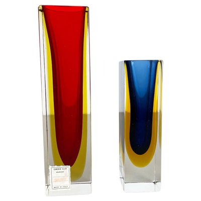 Italian Faceted Sommerso Vases in Murano Glass by Cenedese Vetri, 1970s, Set of 2-QZ-1251057