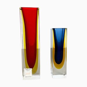 Italian Faceted Sommerso Vases in Murano Glass by Cenedese Vetri, 1970s, Set of 2-QZ-1251057