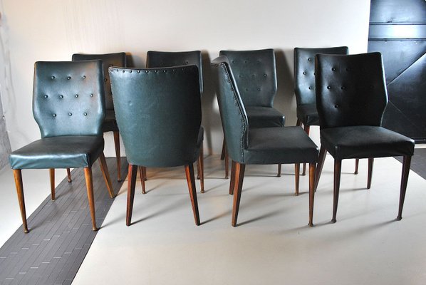 Italian Faux Green Leather Dining Chairs, 1960s, Set of 8-JQO-690418