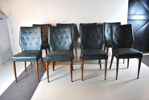 Italian Faux Green Leather Dining Chairs, 1960s, Set of 8-JQO-690418