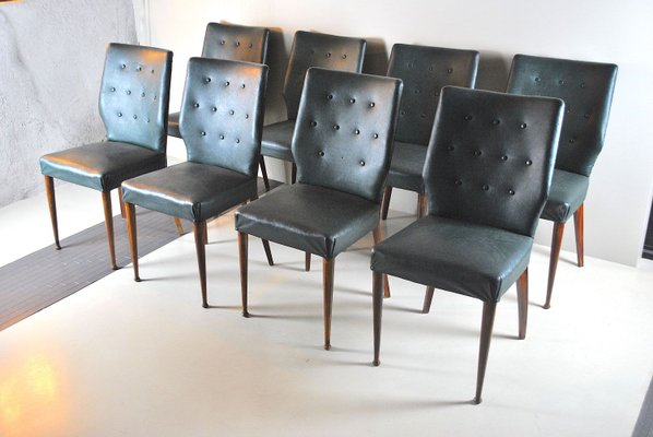 Italian Faux Green Leather Dining Chairs, 1960s, Set of 8-JQO-690418