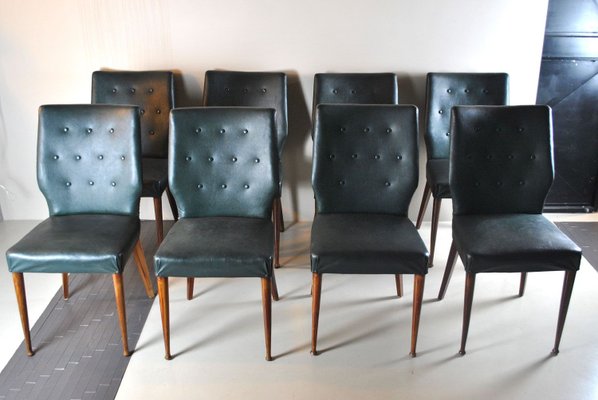 Italian Faux Green Leather Dining Chairs, 1960s, Set of 8-JQO-690418