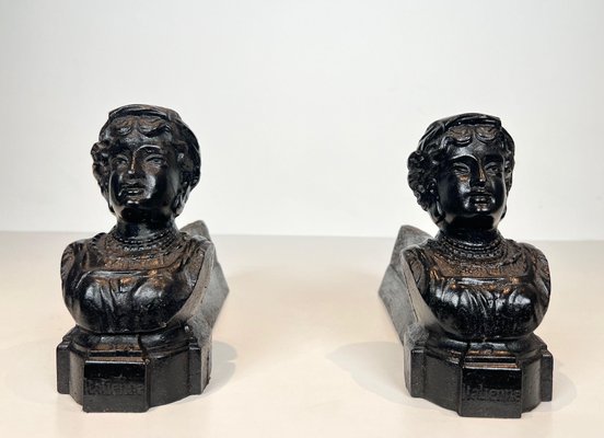 Italian Female Chenets in Cast Iron, France, 1950s, Set of 2-BA-1787097